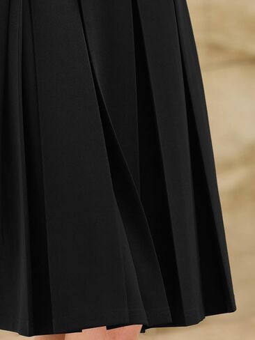 Women's Pleated Dress A Line Tie Waist Business Casual Long Sleeve Dresses in Saudi Arabia