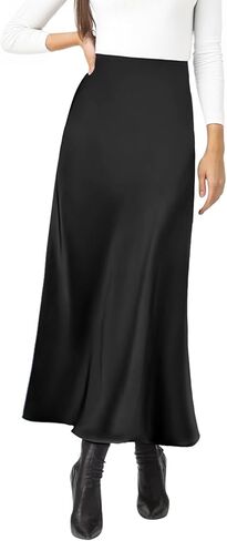 Women's Satin Silky High Waist Maxi Skirt Elegant Elastic Waistband A Line Long Skirts in Kuwait
