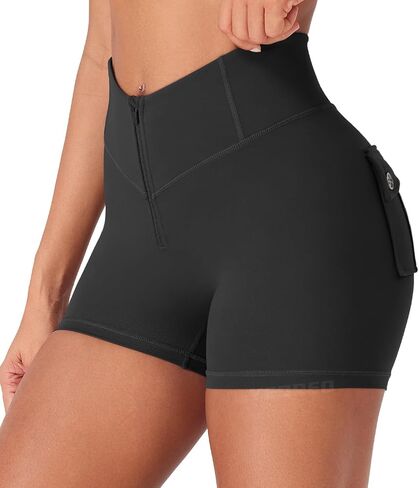 YEOREO CoreFlex Cargo Pocket Workout Shorts for Women Scrunch Zipper 3.6" High Waisted Yoga Gym Shorts in Saudi Arabia
