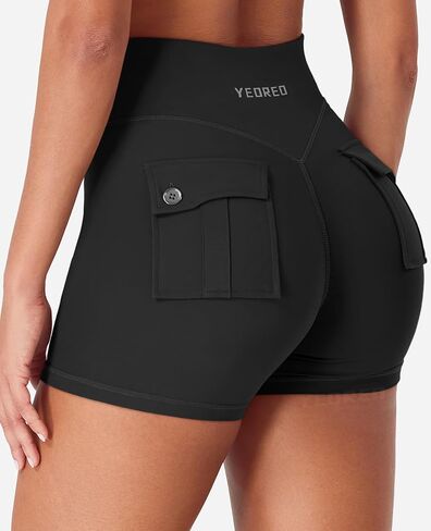 YEOREO CoreFlex Cargo Pocket Workout Shorts for Women Scrunch Zipper 3.6" High Waisted Yoga Gym Shorts in Saudi Arabia