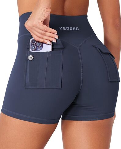 YEOREO CoreFlex Cargo Pocket Workout Shorts for Women Scrunch Zipper 3.6" High Waisted Yoga Gym Shorts in Saudi Arabia