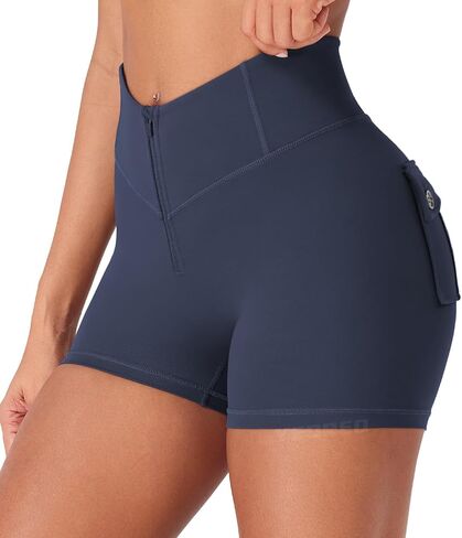 YEOREO CoreFlex Cargo Pocket Workout Shorts for Women Scrunch Zipper 3.6" High Waisted Yoga Gym Shorts in Saudi Arabia