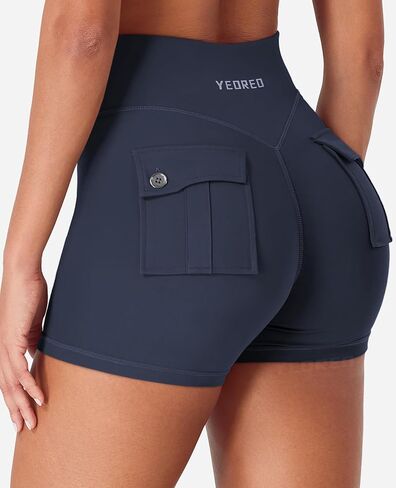 YEOREO CoreFlex Cargo Pocket Workout Shorts for Women Scrunch Zipper 3.6" High Waisted Yoga Gym Shorts in Saudi Arabia