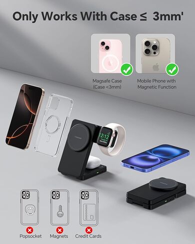 2025 Upgraded Wireless Charger – 3 in 1 Magnetic Charging Station for iPhone 16/15/14/13/12, Apple Watch & AirPods (White) in Kuwait