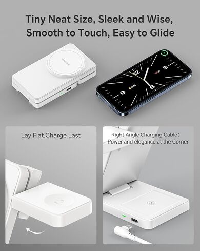 2025 الشاحن اللاسلكي الذي تمت ترقيته - 3 في محطة شحن مغناطيسية لـ iPhone 16/15/14/13/12 ، Apple Watch & Airpods (أبيض) in Kuwait