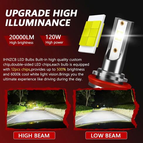 Fit For Nissan Altima 2007-2018 LED Headlight Bulbs, H11 H9 High and Low Beam Headlight Combo Bulbs Kit, 20000LM 6000K Cool White 4PCS in Kuwait