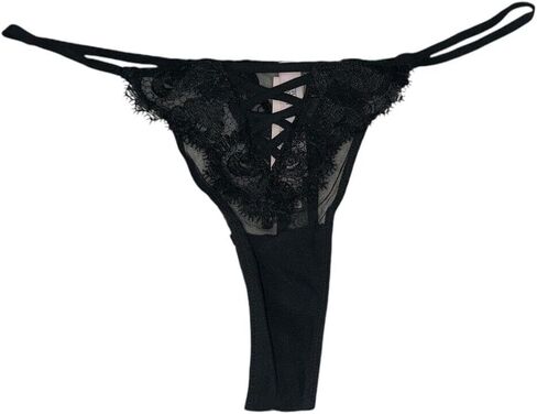 Victoria's Secret Boho Floral Embroidery Mesh/Lace Thong Panty Color Black New in Saudi Arabia