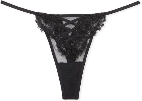 Victoria's Secret Boho Floral Embroidery Mesh/Lace Thong Panty Color Black New in Saudi Arabia