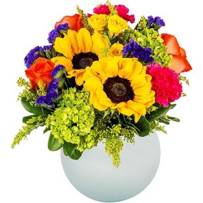 Daydream with Vase | Orange, Yellow, Green Arrangement by Arabella Bouquets | Real Fresh Flowers for Delivery, Gift for Birthday, Congratulations, Mother's Day in Saudi Arabia
