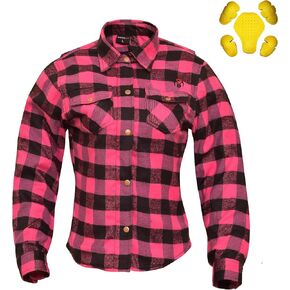 Women Motorcycle Flannel Shirt Road Series Pink & Black Motorbike Jacket Riding Gear Shirt with CE Armors in Saudi Arabia
