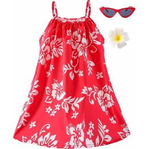 Hawaiian Girls Red Dress Costume,Sunglasses,Flower Hair Clip,Princess Sundress for Girls Halloween Cosplay Beach Party Outfit in Saudi Arabia