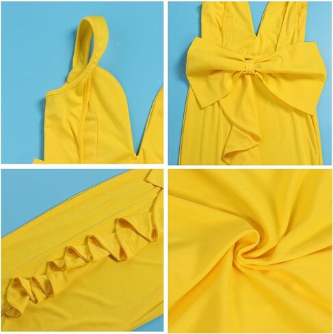 Yuopeid Women Solid Color Hip Wrap Skirt Backless Deep V Neck Bow Elastic Sexy Bodycon Split Dress in Saudi Arabia