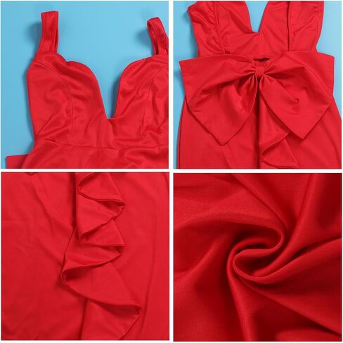 Yuopeid Women Solid Color Hip Wrap Skirt Backless Deep V Neck Bow Elastic Sexy Bodycon Split Dress in Saudi Arabia