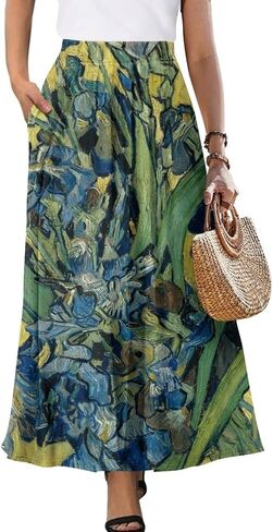 الطلاء الزيتي المطبوع Long Maxi Long Maxi Long Longant Alegant High-Phensed A-Link Lond Maxi for Party ، العمل in Kuwait