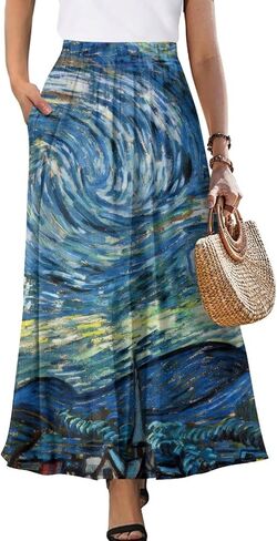 الطلاء الزيتي المطبوع Long Maxi Long Maxi Long Longant Alegant High-Phensed A-Link Lond Maxi for Party ، العمل in Kuwait