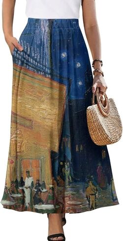 الطلاء الزيتي المطبوع Long Maxi Long Maxi Long Longant Alegant High-Phensed A-Link Lond Maxi for Party ، العمل in Kuwait