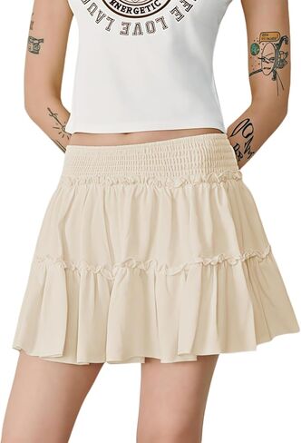 التنانير المصغرة في Hafailia للنساء الصيفيات بوهو غير الرسمية Skorts Skorts Skirts Swing Skirt مع سراويل قصيرة تحتها in Kuwait