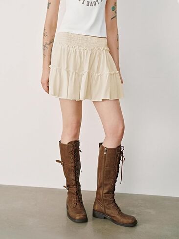 التنانير المصغرة في Hafailia للنساء الصيفيات بوهو غير الرسمية Skorts Skorts Skirts Swing Skirt مع سراويل قصيرة تحتها in Kuwait