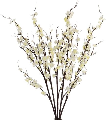 HANDIC Artificial Cherry Blossom Branches 5pack 39" Faux Flower Stems for Home Wedding Decor (5, White) in Kuwait