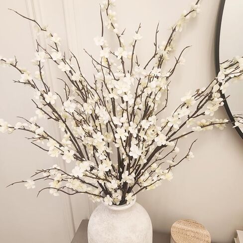 HANDIC Artificial Cherry Blossom Branches 5pack 39" Faux Flower Stems for Home Wedding Decor (5, White) in Kuwait