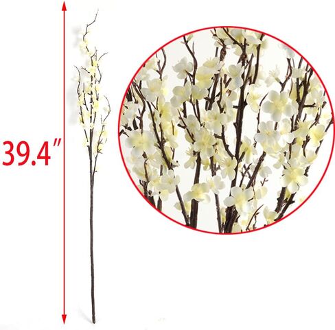 HANDIC Artificial Cherry Blossom Branches 5pack 39" Faux Flower Stems for Home Wedding Decor (5, White) in Kuwait