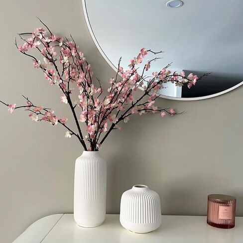 HANDIC Artificial Cherry Blossom Branches 5pack 39" Faux Flower Stems for Home Wedding Decor (5, White) in Kuwait