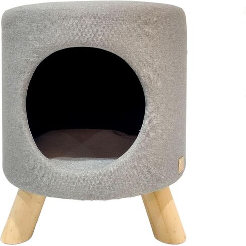 4 Cats & Dogs Wallie Stool - Plush Polyester Pet Stool with Wooden Legs, Cozy Hideaway for Cats & Small Dogs, Multipurpose Footstool & Seat, Modern Minimalist Design for Home & Office - Tan in Kuwait