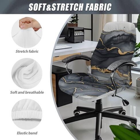 تغطية كرسي المكتب الناعم كرسي كمبيوتر قابل للإزالة Slipcover Spandex Dorm High Back Cover Cover Possive Boss Cairs Desk Cairs ، L ، Pink Gold Marble in Saudi Arabia