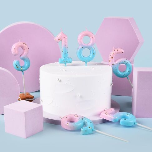 2.76 Inch Classical Pink Blue Gold 10 Number Birthday Candles in Kuwait