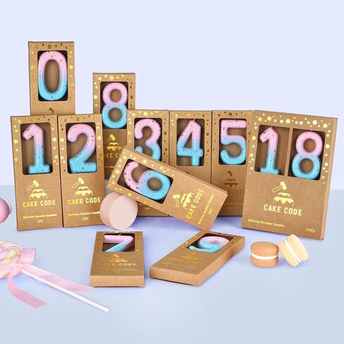 2.76 Inch Classical Pink Blue Gold 10 Number Birthday Candles in Kuwait