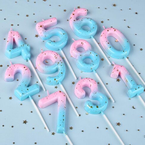2.76 Inch Classical Pink Blue Gold 10 Number Birthday Candles in Kuwait