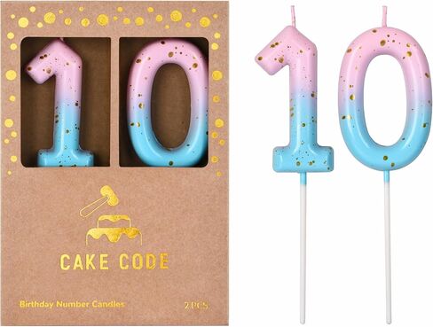 2.76 Inch Classical Pink Blue Gold 10 Number Birthday Candles in Kuwait