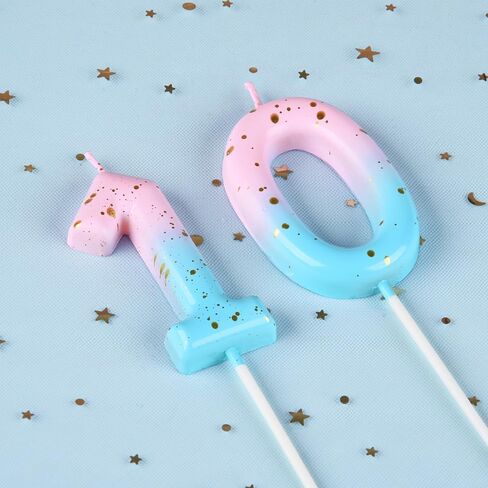 2.76 Inch Classical Pink Blue Gold 10 Number Birthday Candles in Kuwait
