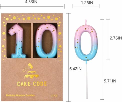 2.76 Inch Classical Pink Blue Gold 10 Number Birthday Candles in Kuwait