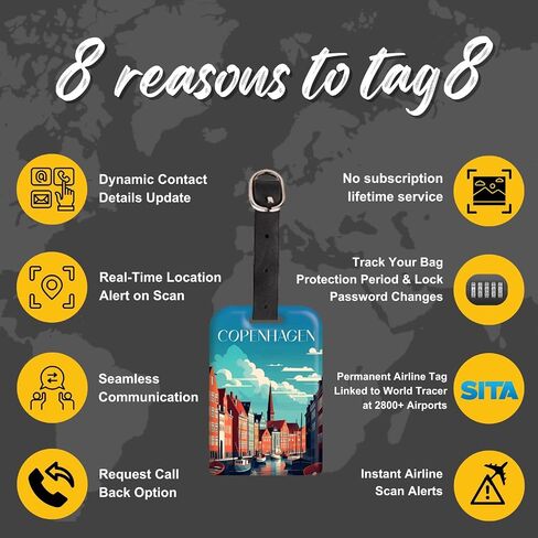 [Pack 2] tag8 London Smart Bag tag |Trendy Luggage tag ID Identification | Suitcase Tag | Fashionable Digital Name tag | Airline Compliant, SITA World Tracer Code Enabled | Travel Gift idea in Kuwait