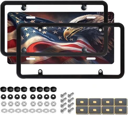 2 Pack Clear License Plate Covers and Frames Combo, Car License Plates Shields Holder Front Rear Protector with Screws Caps, fits Any US Plates in Saudi Arabia