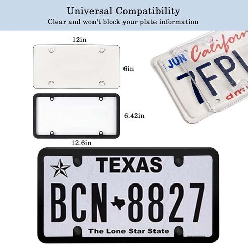 2 Pack Clear License Plate Covers and Frames Combo, Car License Plates Shields Holder Front Rear Protector with Screws Caps, fits Any US Plates in Saudi Arabia