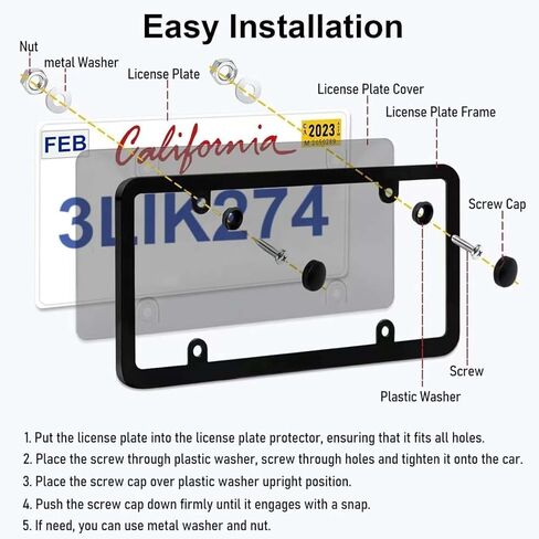 2 Pack Clear License Plate Covers and Frames Combo, Car License Plates Shields Holder Front Rear Protector with Screws Caps, fits Any US Plates in Saudi Arabia