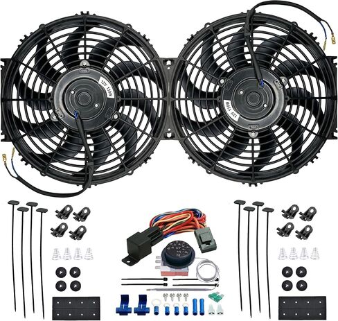 مزدوج 12-13 بوصة شاقة 130 واط عكسها مروحة التبريد الكهربائي قابلة للتعديل مسبار درجة حرارة ترموستات مفتاح الأسلاك مجموعة الأسلاك in Kuwait