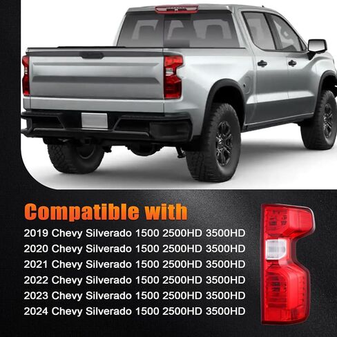 Tail Light Assembly Compatible with 2019 2020 2021 2022 2023 2024 Chevy Silverado 1500 2500HD 3500HD，Replaces 84554656 84752978 GM2800308 (Right Passenger Side, Halogen) in Kuwait
