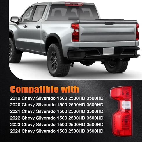 Tail Light Assembly Compatible with 2019 2020 2021 2022 2023 2024 Chevy Silverado 1500 2500HD 3500HD，Replaces 84554656 84752978 GM2800308 (Right Passenger Side, Halogen) in Kuwait