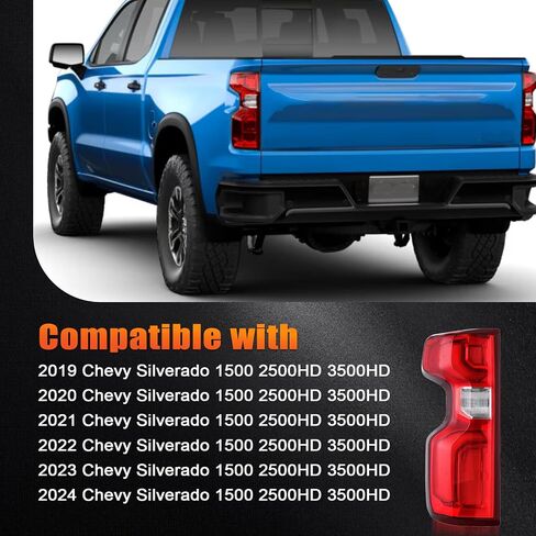 Tail Light Assembly Compatible with 2019 2020 2021 2022 2023 2024 Chevy Silverado 1500 2500HD 3500HD，Replaces 84554656 84752978 GM2800308 (Right Passenger Side, Halogen) in Kuwait