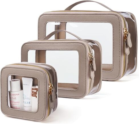 4 Pcs Clear Cosmetic Bag Set for Women Makeup Bag with Handle, Travel Toiletry Bag Transparent Cosmetic Case Portable Make Up Organizer Bag for Essentials in Kuwait