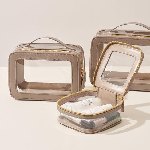 4 Pcs Clear Cosmetic Bag Set for Women Makeup Bag with Handle, Travel Toiletry Bag Transparent Cosmetic Case Portable Make Up Organizer Bag for Essentials in Kuwait