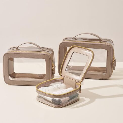 4 Pcs Clear Cosmetic Bag Set for Women Makeup Bag with Handle, Travel Toiletry Bag Transparent Cosmetic Case Portable Make Up Organizer Bag for Essentials in Kuwait