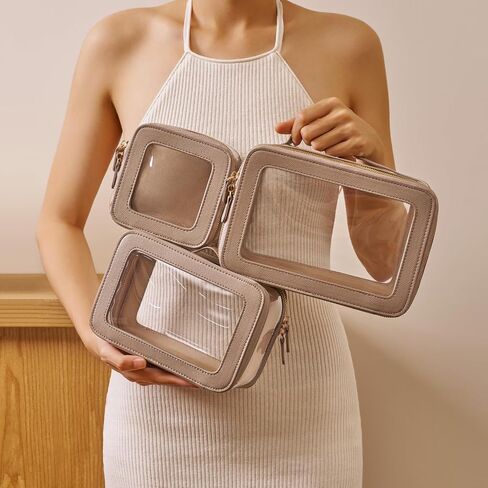 4 Pcs Clear Cosmetic Bag Set for Women Makeup Bag with Handle, Travel Toiletry Bag Transparent Cosmetic Case Portable Make Up Organizer Bag for Essentials in Kuwait