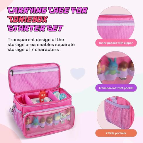 Sun3drucker Carrying Bag for Toniebox Starter Set - Carrying Case for Toniebox, Tonie Figures,Headphones and Charging Station, Portable Storage Bag with Shoulder Strap and Handle Bar (Pink) in Kuwait