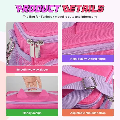 Sun3drucker Carrying Bag for Toniebox Starter Set - Carrying Case for Toniebox, Tonie Figures,Headphones and Charging Station, Portable Storage Bag with Shoulder Strap and Handle Bar (Pink) in Kuwait