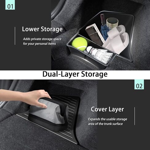 Trunk Storage Bins Trunk Organizer for 2025 2026 Tesla Model Y Juniper 5-Seater, 2PCS Large-Capacity Rear Side Storage Boxes with Under-Panel Compartment for Model Y Juniper Interior Accessories in Kuwait