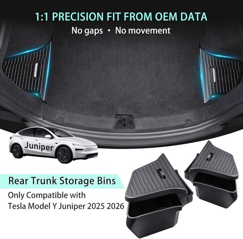 Trunk Storage Bins Trunk Organizer for 2025 2026 Tesla Model Y Juniper 5-Seater, 2PCS Large-Capacity Rear Side Storage Boxes with Under-Panel Compartment for Model Y Juniper Interior Accessories in Kuwait